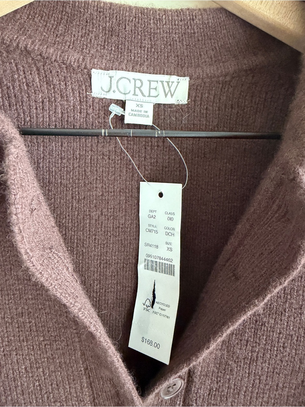 J.Crew Milano-Stitch Cinched-Waist Cardigan Lambswool Brown XS NWT - Picture 4 of 10